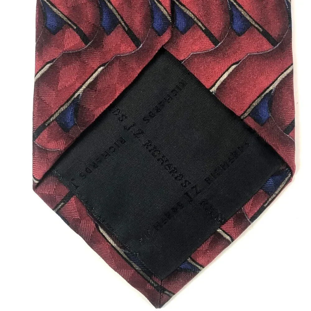 J.Z. Richards Parisian Silk Tie Geometric Foulard Hand Made USA Burgundy